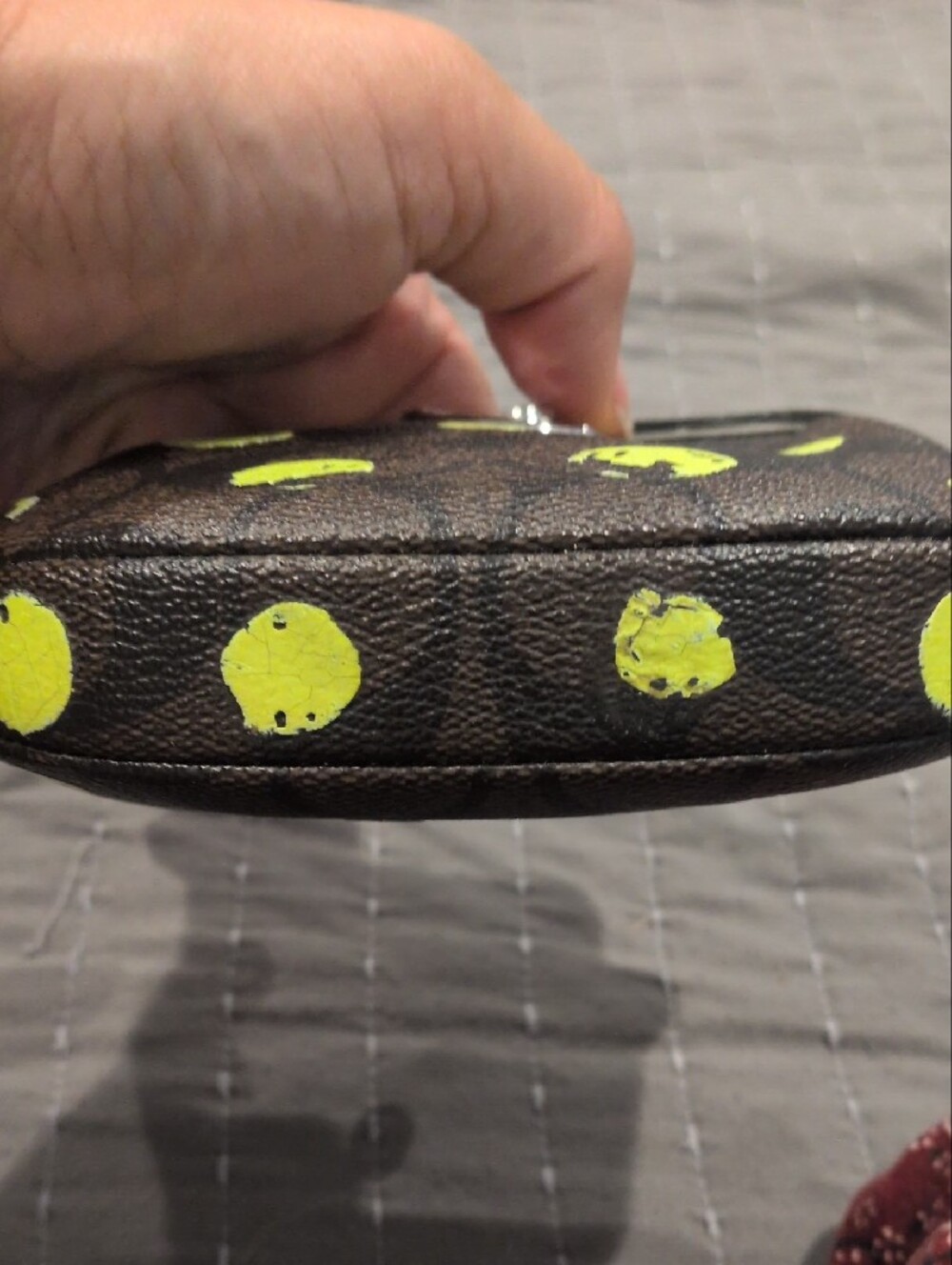 Coach Polkadot Kosock Coin Purse with Neon Yellow Jacquard - Picture 3 of 10